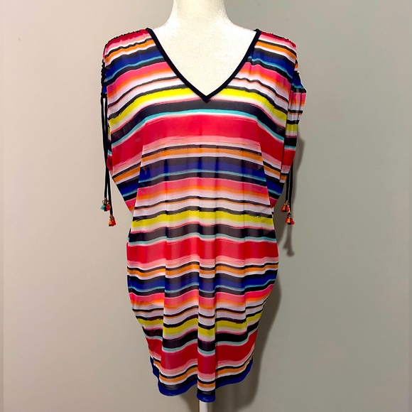 Anne Cole Woman’s Mesh Striped Swimsuit Coverup,V-neck,Multicolor,Size XS/Small - Picture 3 of 12